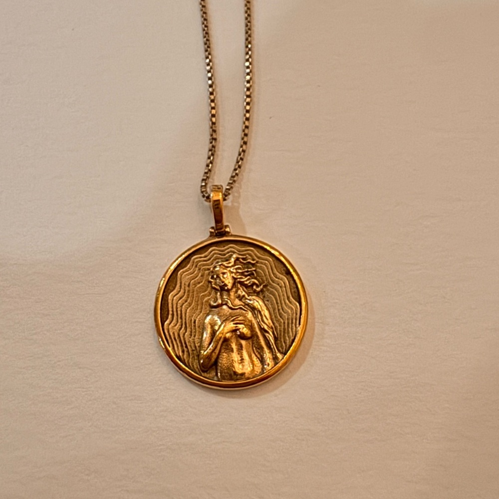 Vintage Art Nouveau Woman Medallion Necklace 14k over 925 Sterling Silver